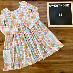 SweetHoney Girls Ribbed Knit Oh Sweetheart Heart Patterned Dress 12 Multicolor